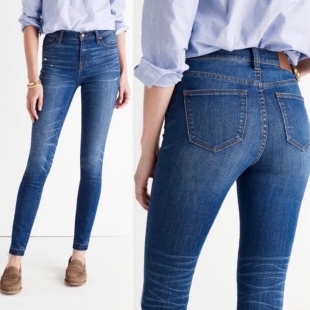 Madewell Jeans 9" High Riser Skinny Skinny Whiskered Denim Jean Released Raw Hem